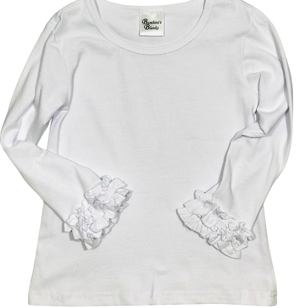 Fall Shirt for girls - 100% Polyester Long Sleeve white shirt with big ruffle