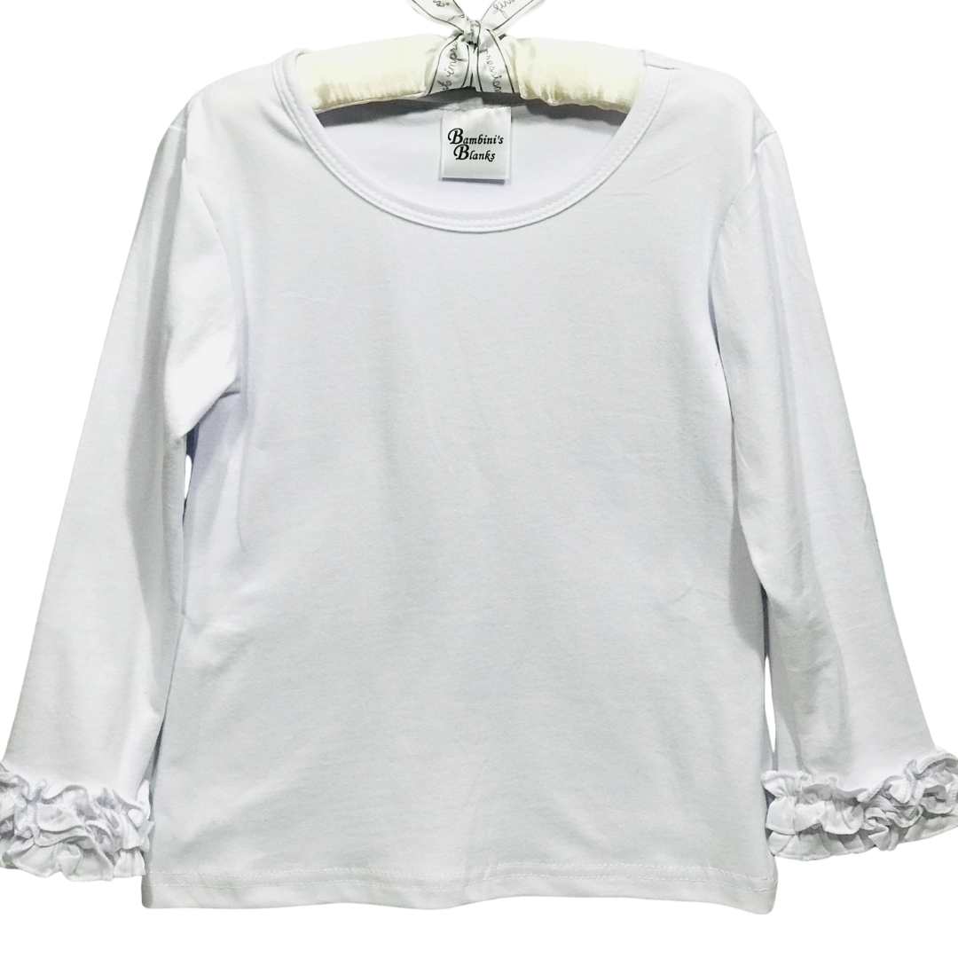 Fall Shirt for girls - 100% Polyester Long Sleeve white shirt with big ruffle