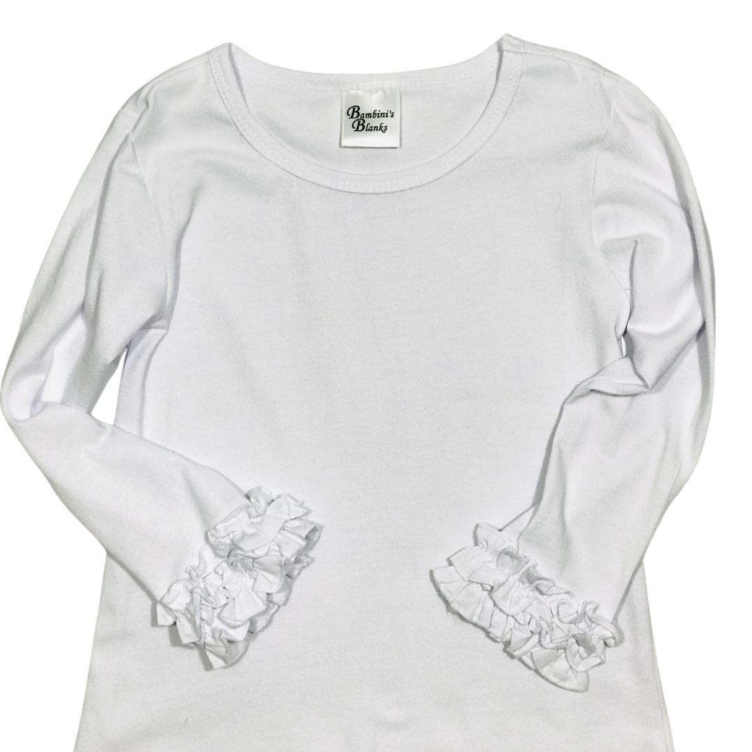 Fall Shirt for girls - 100% Polyester Long Sleeve white shirt with big ruffle