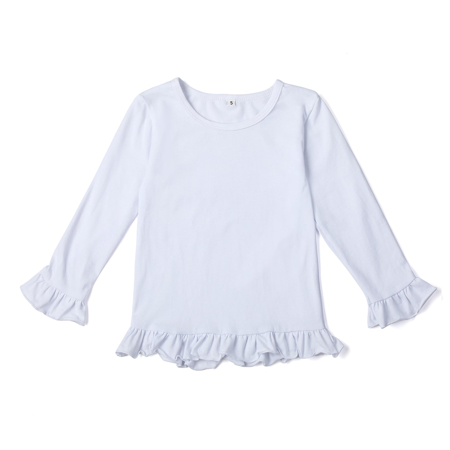 White Long sleeve with ruffles fall shirt for girls -100% Polyester